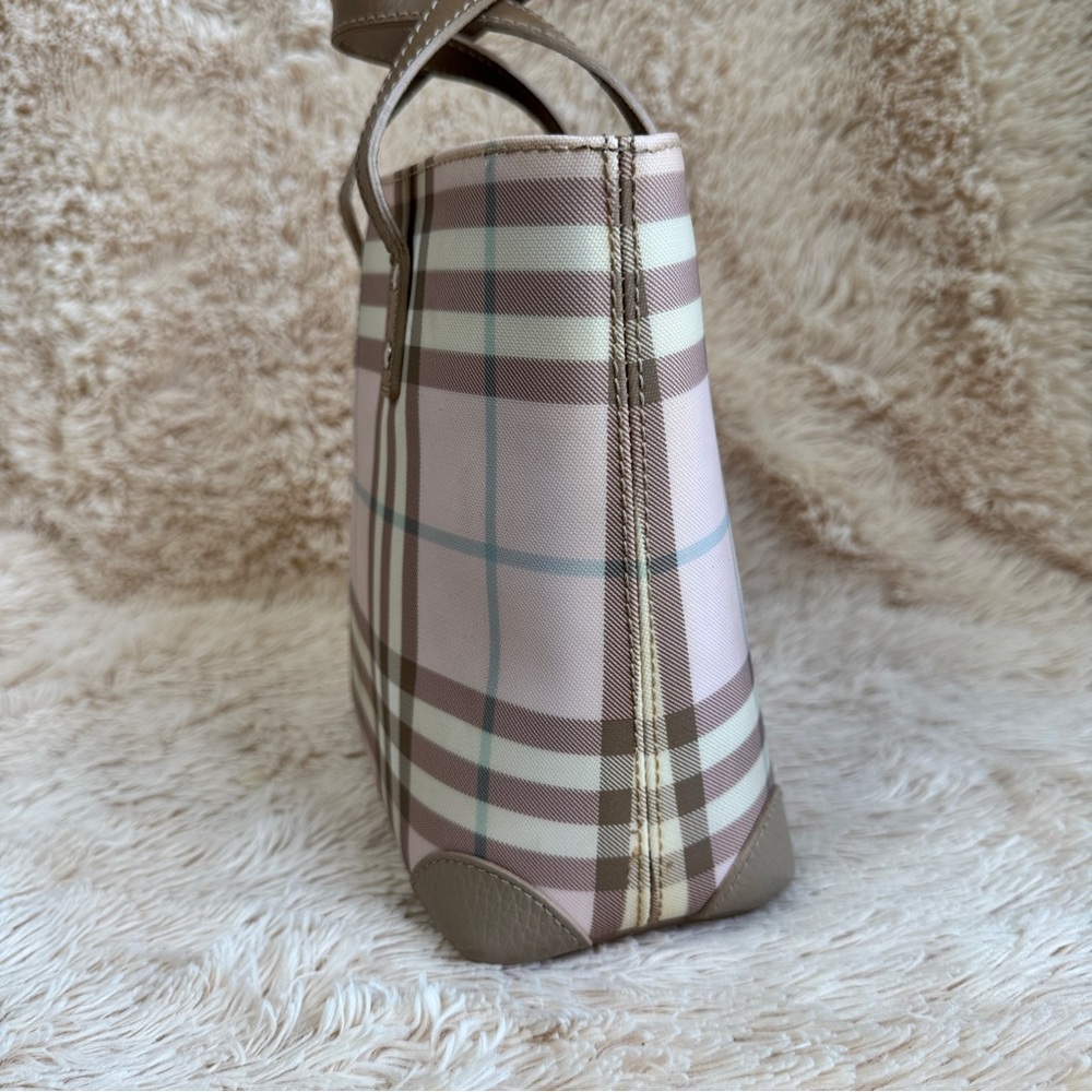 Burberry Plaid Nova Check Small Tote Handbag - Taupe and Candy Pink - Silver HW - Picture 4 of 15